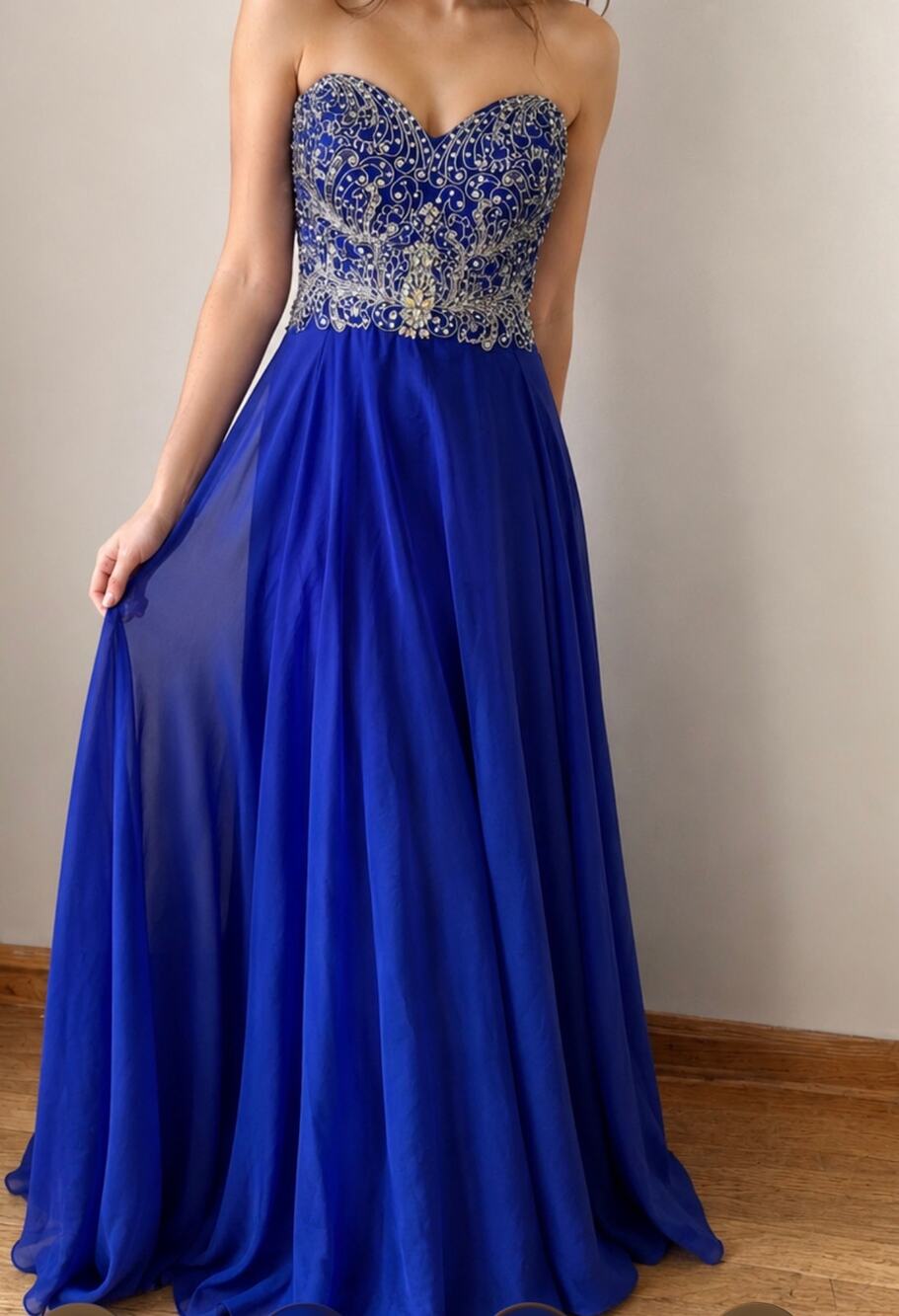 Tiffany Designs Royal Blue Strapless Beaded Prom Gown Size 12